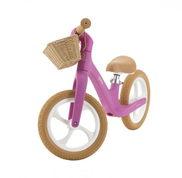 Bicicleta fara pedale pentru copii, Adamex Pixie, cu roti de 12 inch din spuma PU, cu cosulet, design retro, scaun reglabil, inaltime sezut 33-43 cm, sarcina maxima admisa 50 kg, 2-6 ani, Pretty Pink