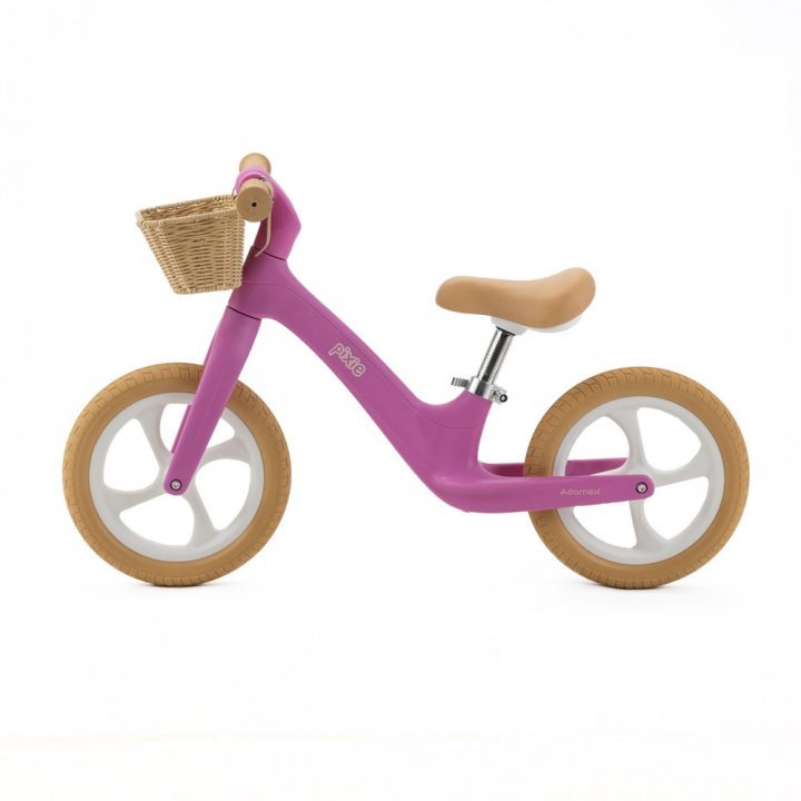 Bicicleta fara pedale pentru copii, Adamex Pixie, cu roti de 12 inch din spuma PU, cu cosulet, design retro, scaun reglabil, inaltime sezut 33-43 cm, sarcina maxima admisa 50 kg, 2-6 ani, Pretty Pink - 1 | YEO