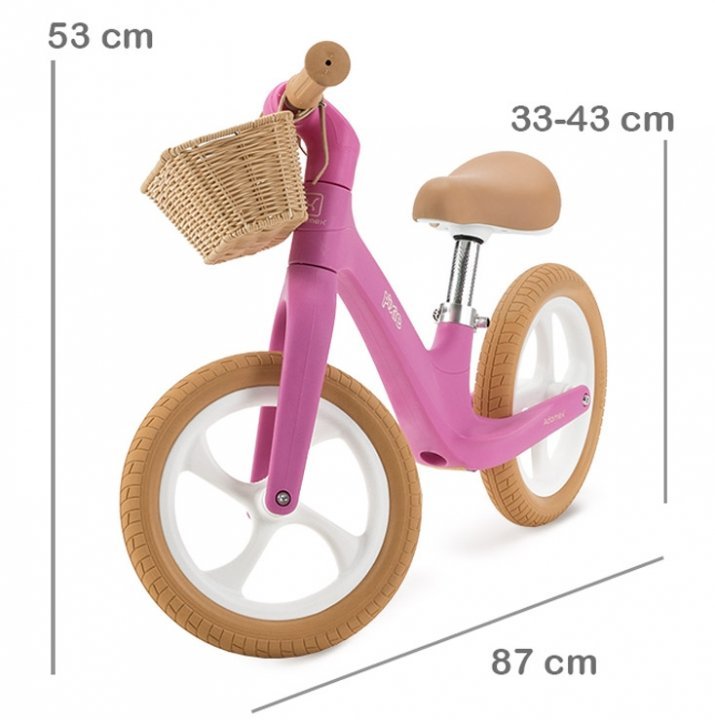 Bicicleta fara pedale pentru copii, Adamex Pixie, cu roti de 12 inch din spuma PU, cu cosulet, design retro, scaun reglabil, inaltime sezut 33-43 cm, sarcina maxima admisa 50 kg, 2-6 ani, Pretty Pink - 2