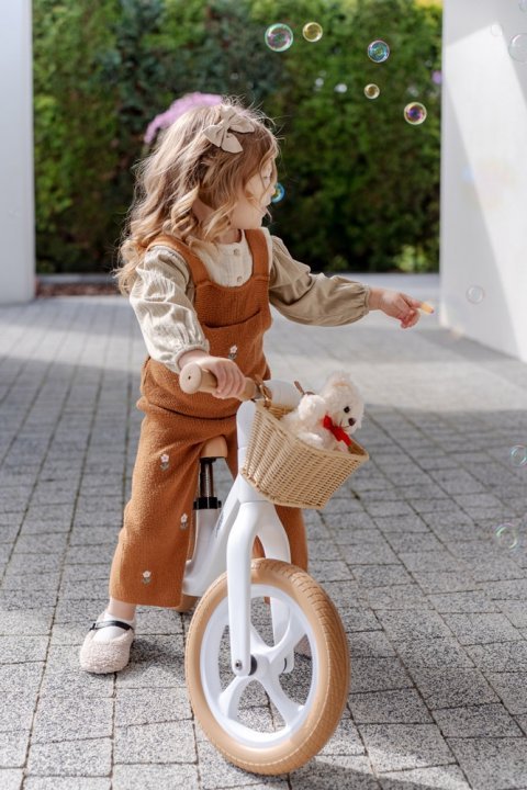 Bicicleta fara pedale pentru copii, Adamex Pixie, cu roti de 12 inch din spuma PU, cu cosulet, design retro, scaun reglabil, inaltime sezut 33-43 cm, sarcina maxima admisa 50 kg, 2-6 ani, Snow White