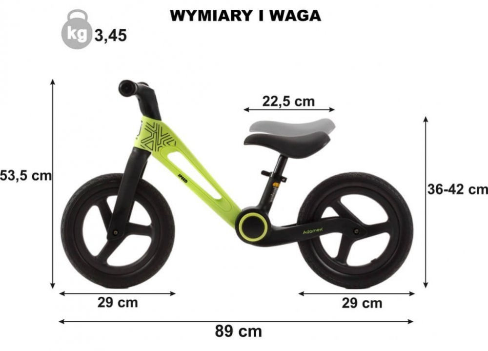 Bicicleta de echilibru pentru copii, Adamex Speed M8, pliabila, fara pedale, cu Saua reglabila si manere confortabile, 2-5 ani, pana la 35 kg, Lime Green