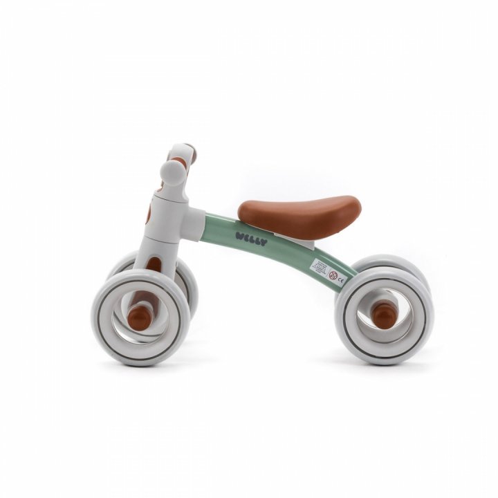 Bicicleta de echilibru pentru copii, Adamex Welly, cu 4 roti, 3 moduri de iluminare LED in ghidon, testata EN71, Caramel Mint