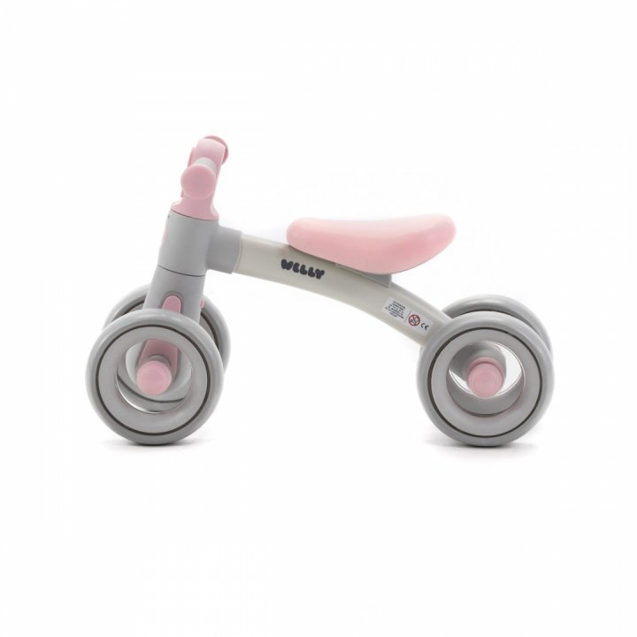 Bicicleta de echilibru pentru copii, Adamex Welly, cu 4 roti, 3 moduri de iluminare LED in ghidon, testata EN71, Grey Pink