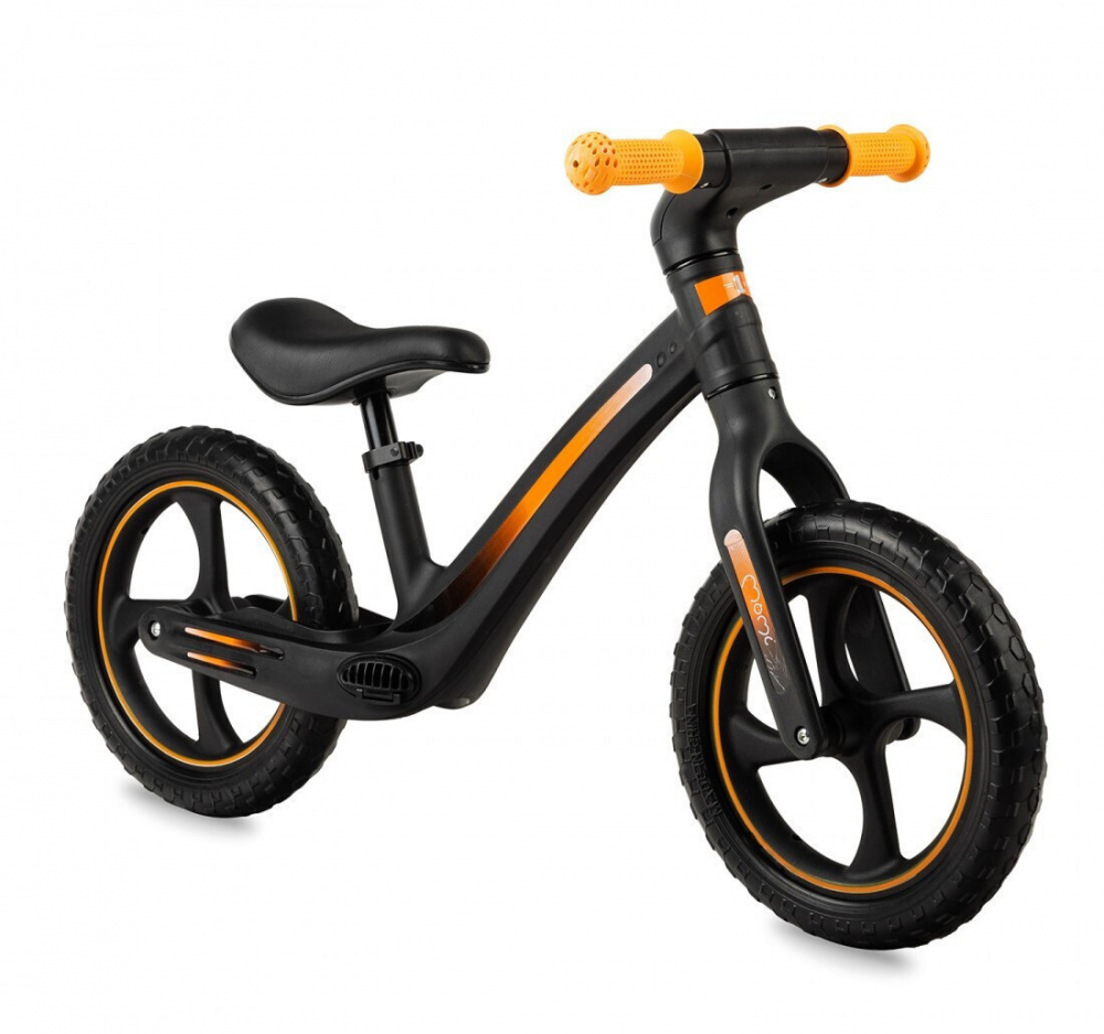Bicicleta fara pedale Momi Mizo Black 12 inch, foarte usoara, roti din spuma EVA, scaun reglabil de la 33-40 cm, greutate maxima admisa 25 kg, de la 3 ani