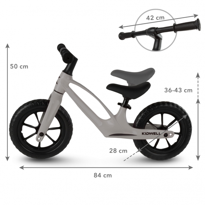 Bicicleta fara pedale, cadru magneziu, roti EVA, Kidwell Vito Gri - 8