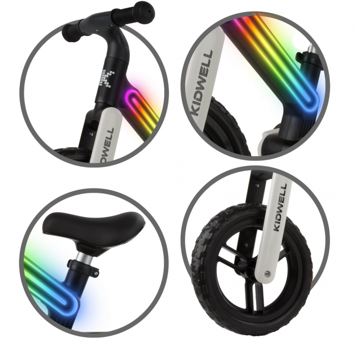 Bicicleta fara pedale, cadru nailon cu LED, roti EVA, Kidwell Suno Alb-Negru - 2 | YEO