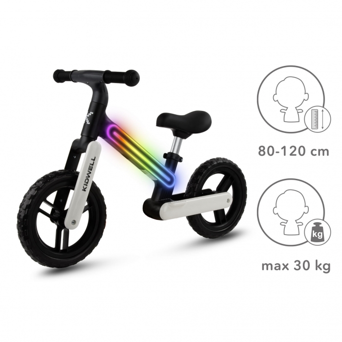 Bicicleta fara pedale, cadru nailon cu LED, roti EVA, Kidwell Suno Alb-Negru - 3