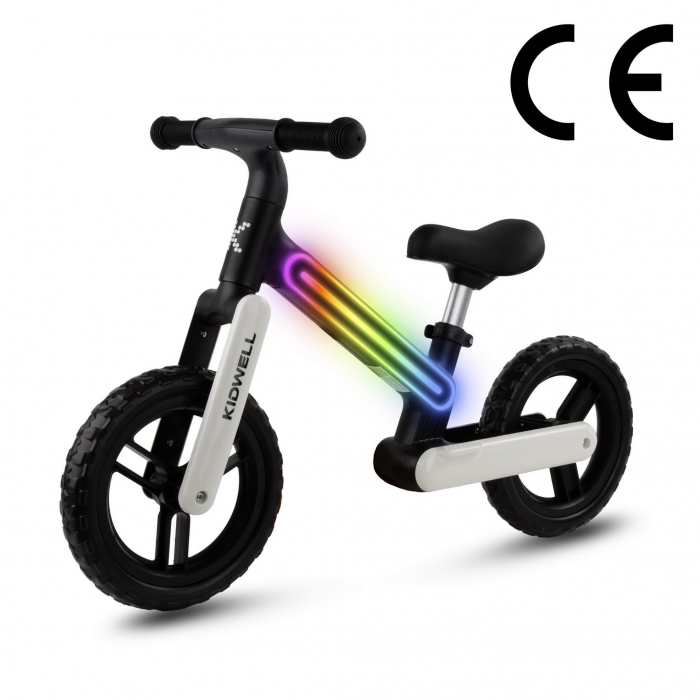 Bicicleta fara pedale, cadru nailon cu LED, roti EVA, Kidwell Suno Alb-Negru - 5