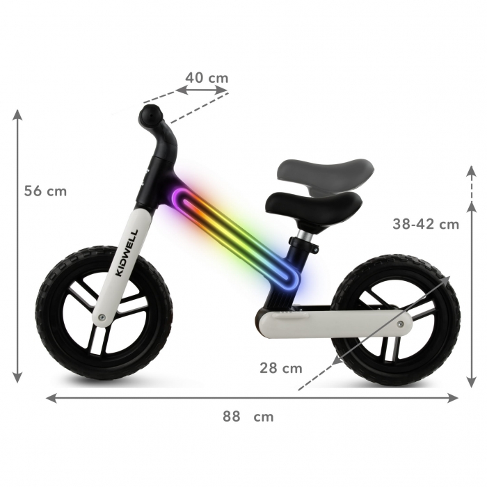 Bicicleta fara pedale, cadru nailon cu LED, roti EVA, Kidwell Suno Alb-Negru - 6