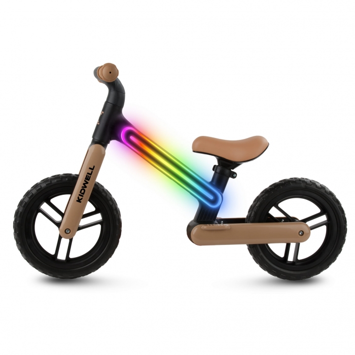 Bicicleta fara pedale, cadru nailon cu LED, roti EVA, Kidwell Suno Bej-Negru