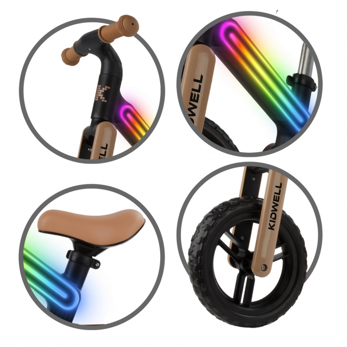 Bicicleta fara pedale, cadru nailon cu LED, roti EVA, Kidwell Suno Bej-Negru - 2 | YEO