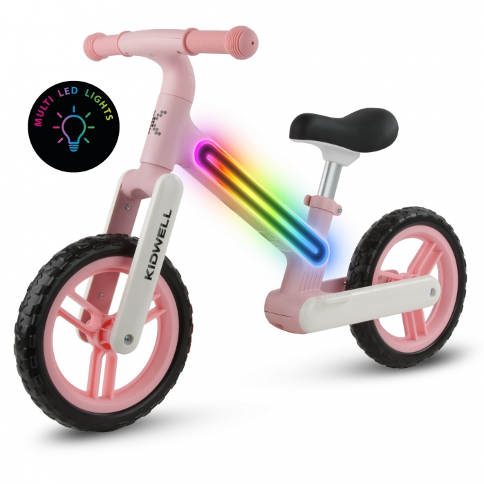 Bicicleta fara pedale, cadru nailon cu LED, roti EVA, Kidwell Suno Roz
