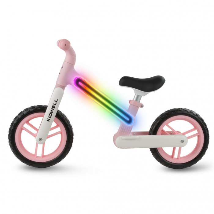 Bicicleta fara pedale, cadru nailon cu LED, roti EVA, Kidwell Suno Roz