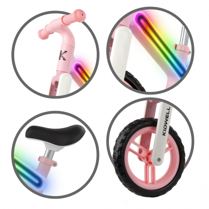 Bicicleta fara pedale, cadru nailon cu LED, roti EVA, Kidwell Suno Roz - 2 | YEO