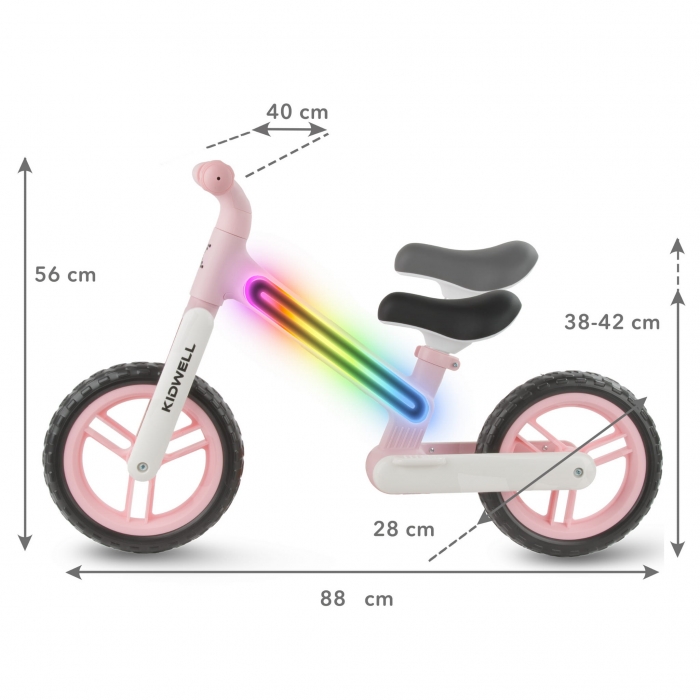 Bicicleta fara pedale, cadru nailon cu LED, roti EVA, Kidwell Suno Roz - 6