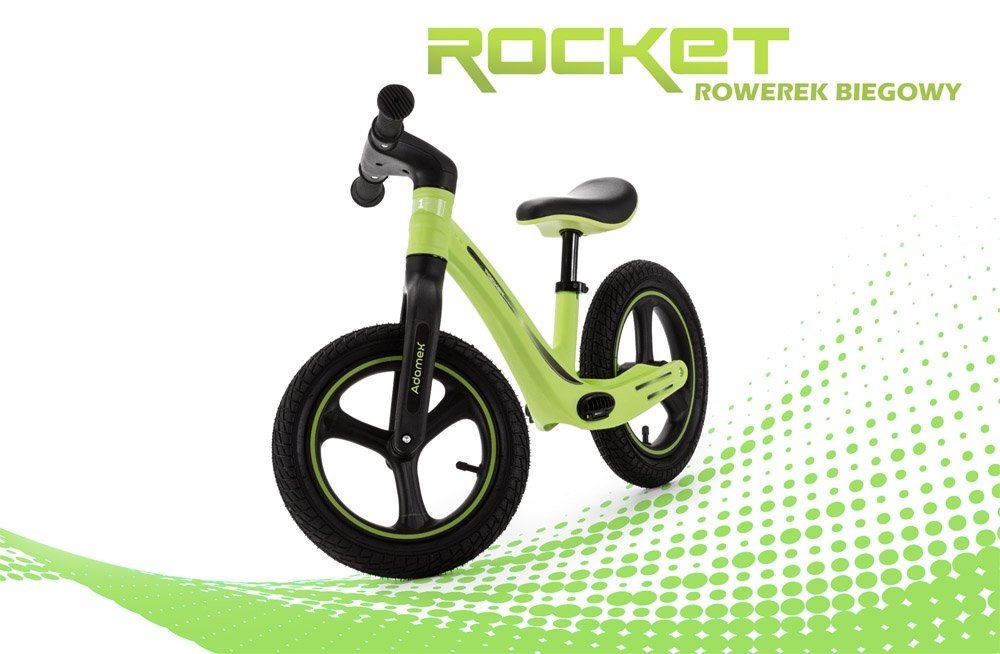 Bicicleta fara pedale pentru copii, Adamex Rocket, cu roti gonflabile din cauciuc 12 inch, sezutul moale reglabil pe inaltime, sarcina maxima admisa 25 kg, omologata EN71, Lime Green - 2