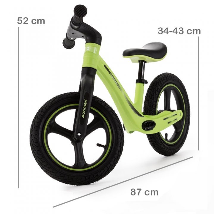 Bicicleta fara pedale pentru copii, Adamex Rocket, cu roti gonflabile din cauciuc 12 inch, sezutul moale reglabil pe inaltime, sarcina maxima admisa 25 kg, omologata EN71, Lime Green - 3