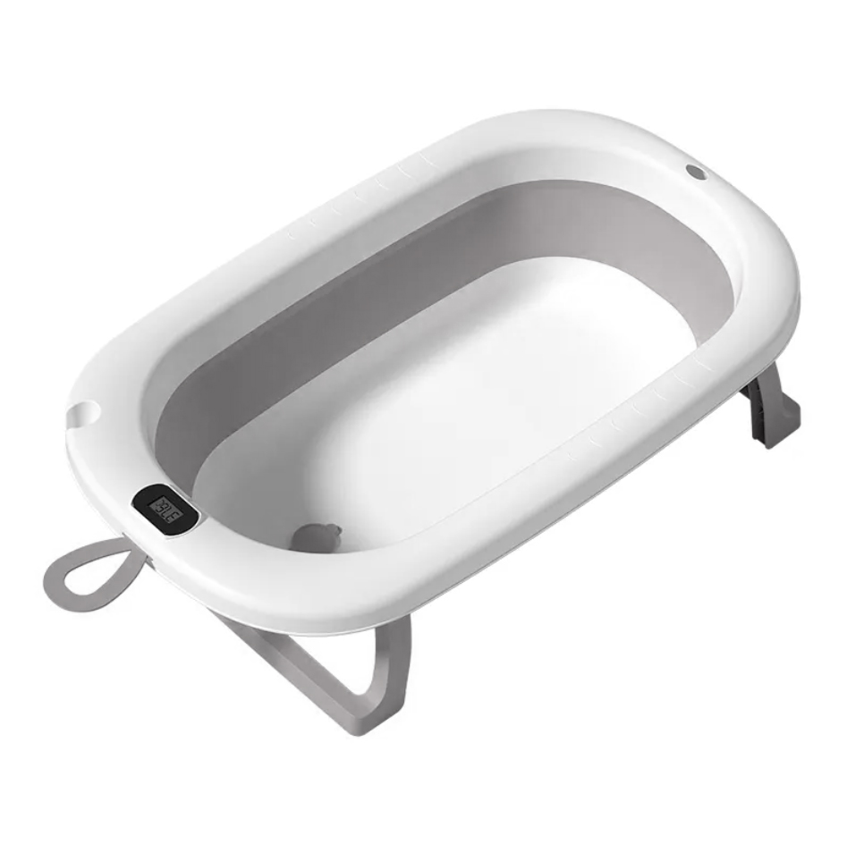 Cadita pliabila pentru bebelusi Bebe Royal Gri 76 cm, cu termometru digital si dop de scurgere