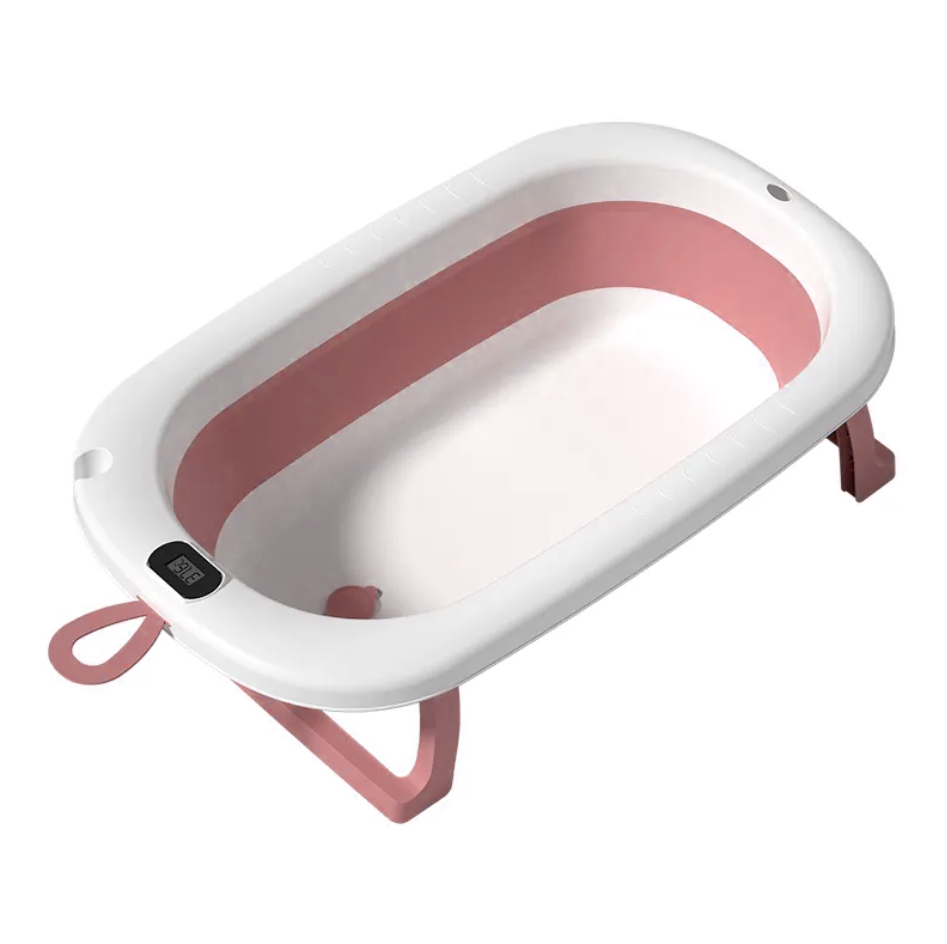 Cadita pliabila pentru bebelusi Bebe Royal Roz 76 cm, cu termometru digital si dop de scurgere - 1 | YEO