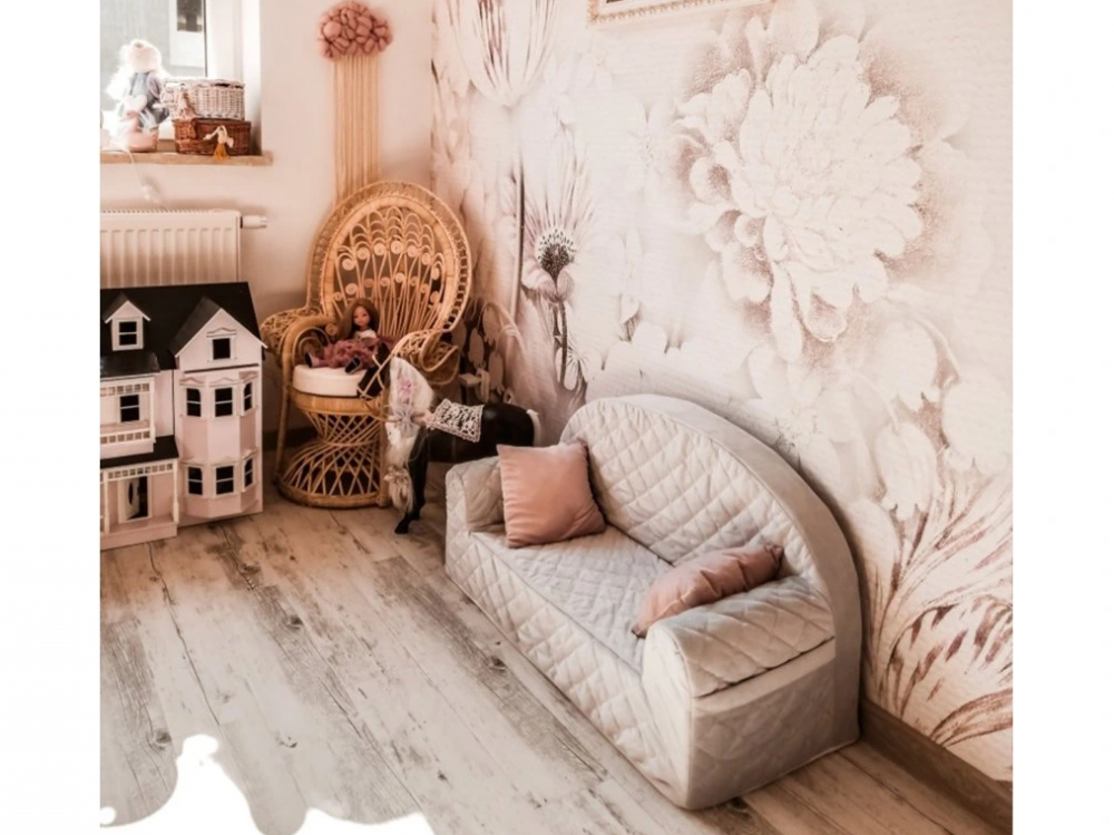 Canapea pentru copii Babysteps cu buzunare Gri velvet - 5