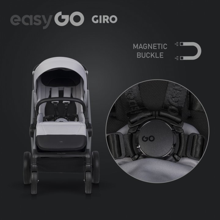 Carucior pentru copii 2 in 1 Easy Go Giro, pana la 22 kg, cu landou 80 cm, Maner telescopic, copertina XXL, pliere tip pendul, cadru ultra-usor din aluminiu, accesorii incluse, Cloud Grey - 1