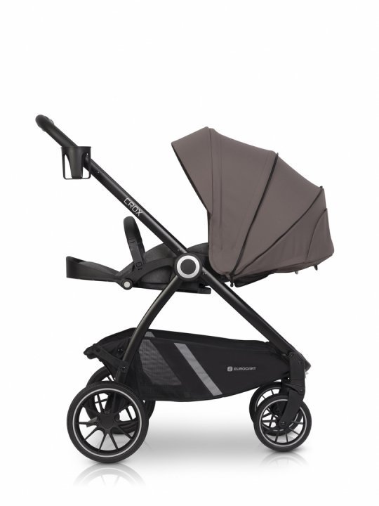 Carucior 2 in 1 pentru copii, Euro-Cart Crox, compus din doua piese distincte, cadrul de aluminiu, Roti mari, Scaun reversibil, capotina si husa de picioruse, cu Geanta si accesorii incluse, pana la 22 kg, Taupe - 2