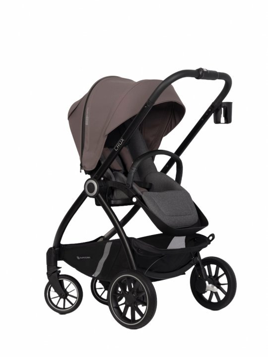 Carucior 2 in 1 pentru copii, Euro-Cart Crox, compus din doua piese distincte, cadrul de aluminiu, Roti mari, Scaun reversibil, capotina si husa de picioruse, cu Geanta si accesorii incluse, pana la 22 kg, Taupe - 4
