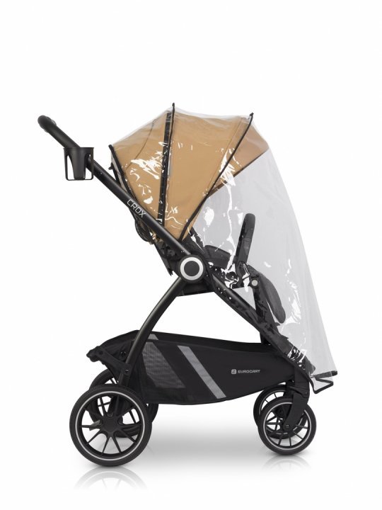 Carucior 2 in 1 pentru copii Euro-Cart Crox, compus din doua piese distincte, cadrul de aluminiu, Roti mari, Scaun reversibil, capotina si husa de picioruse, cu Geanta si accesorii incluse, pana la 22 kg, Camel - 1