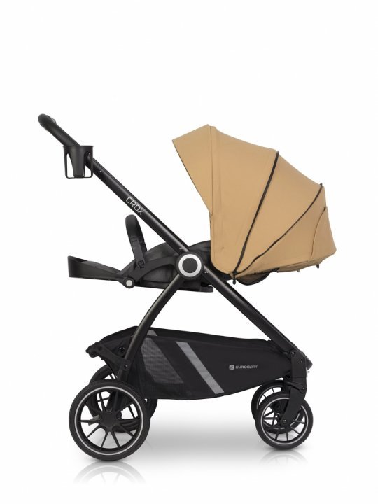 Carucior 2 in 1 pentru copii Euro-Cart Crox, compus din doua piese distincte, cadrul de aluminiu, Roti mari, Scaun reversibil, capotina si husa de picioruse, cu Geanta si accesorii incluse, pana la 22 kg, Camel - 3