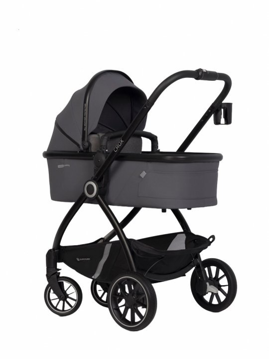 Carucior 2 in 1 pentru copii, Euro-Cart Crox, compus din doua piese distincte, cadrul de aluminiu, Roti mari, Scaun reversibil, capotina si husa de picioruse, cu Geanta si accesorii incluse, pana la 22 kg, Iron