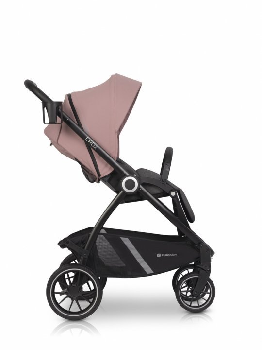 Carucior 2 in 1 pentru copii, Euro-Cart Crox, compus din doua piese distincte, cadrul de aluminiu, Roti mari, Scaun reversibil, capotina si husa de picioruse, cu Geanta si accesorii incluse, pana la 22 kg, Rose - 1