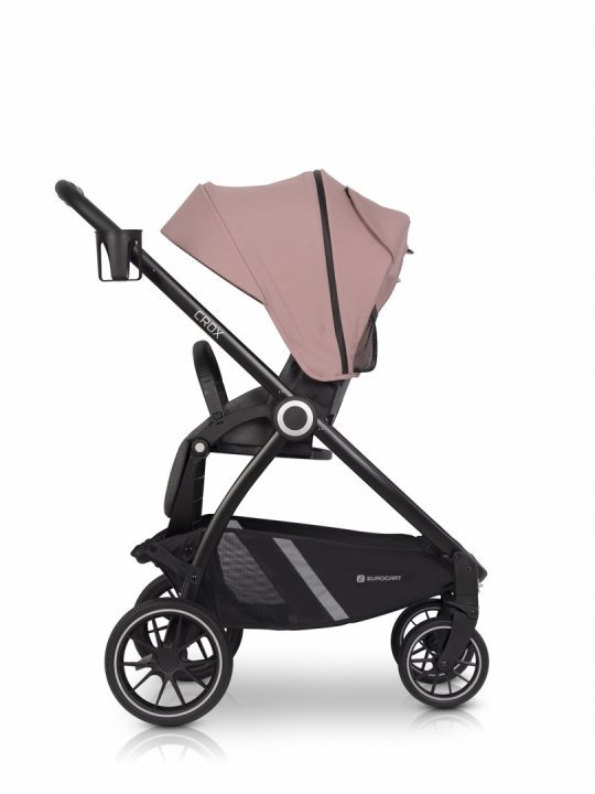 Carucior 2 in 1 pentru copii, Euro-Cart Crox, compus din doua piese distincte, cadrul de aluminiu, Roti mari, Scaun reversibil, capotina si husa de picioruse, cu Geanta si accesorii incluse, pana la 22 kg, Rose - 3