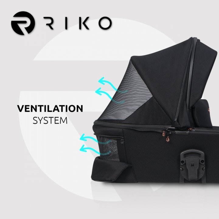 Carucior 4 in 1 pentru copii, Riko Velar Magma Premium Line, cu parte sport, scoica auto testata ADAC, i-Size omologat R129, cu baza isofix, accesorii incluse, pana la 22 kg, Negru - 4