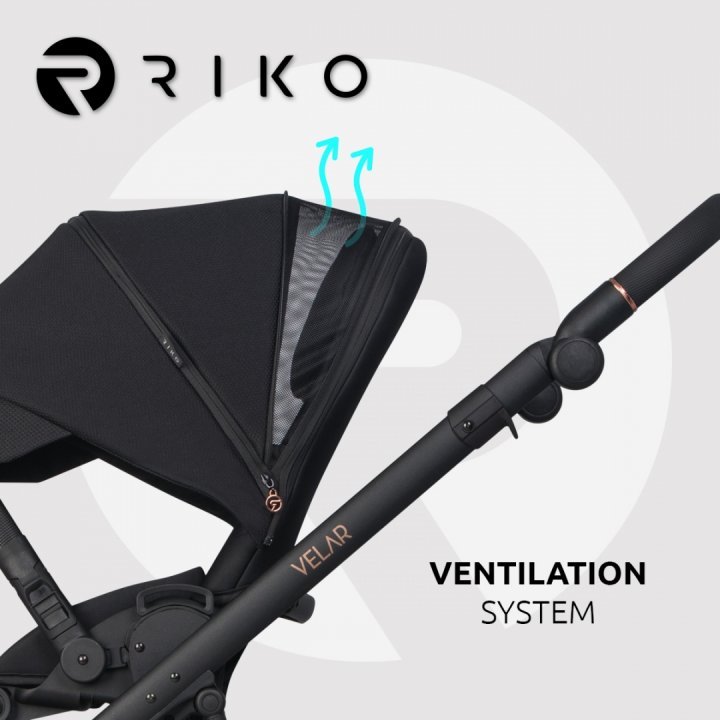 Carucior 4 in 1 pentru copii, Riko Velar Magma Premium Line, cu parte sport, scoica auto testata ADAC, i-Size omologat R129, cu baza isofix, accesorii incluse, pana la 22 kg, Negru - 5