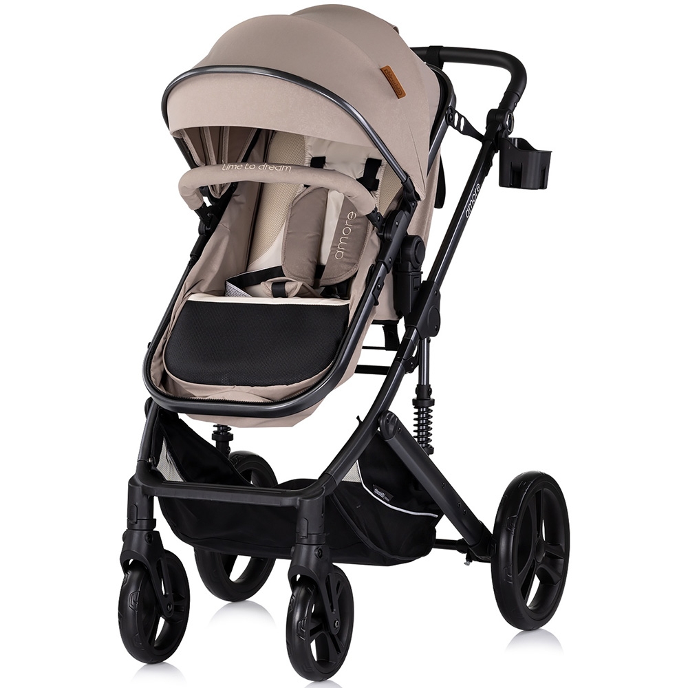 Carucior pentru copii Chipolino Amore Tiramisu 3 in 1 transformabil, cu suspensii, spatar reglabil, husa de picioare, gentuta si suport pahar - 6