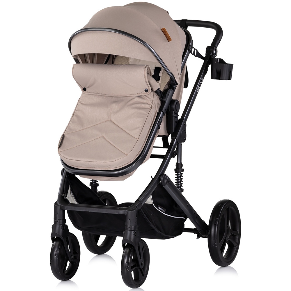 Carucior pentru copii Chipolino Amore Tiramisu 3 in 1 transformabil, cu suspensii, spatar reglabil, husa de picioare, gentuta si suport pahar - 7