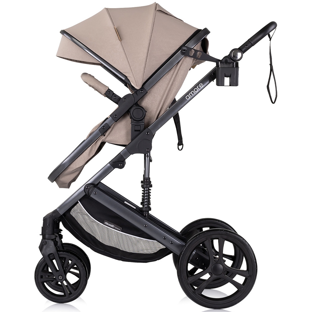 Carucior pentru copii Chipolino Amore Tiramisu 3 in 1 transformabil, cu suspensii, spatar reglabil, husa de picioare, gentuta si suport pahar - 8
