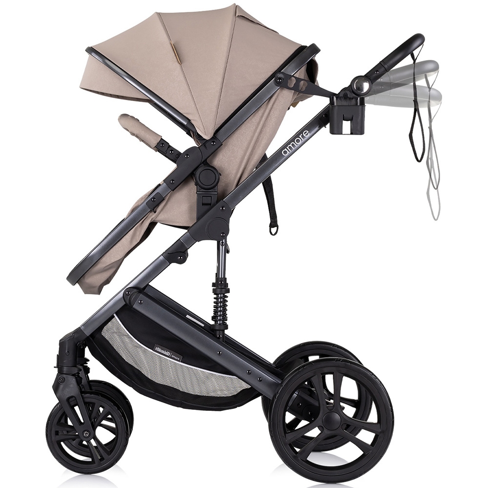 Carucior pentru copii Chipolino Amore Tiramisu 3 in 1 transformabil, cu suspensii, spatar reglabil, husa de picioare, gentuta si suport pahar - 9