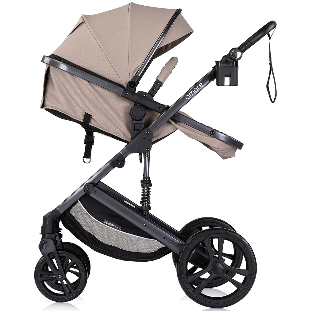 Carucior pentru copii Chipolino Amore Tiramisu 3 in 1 transformabil, cu suspensii, spatar reglabil, husa de picioare, gentuta si suport pahar - 10