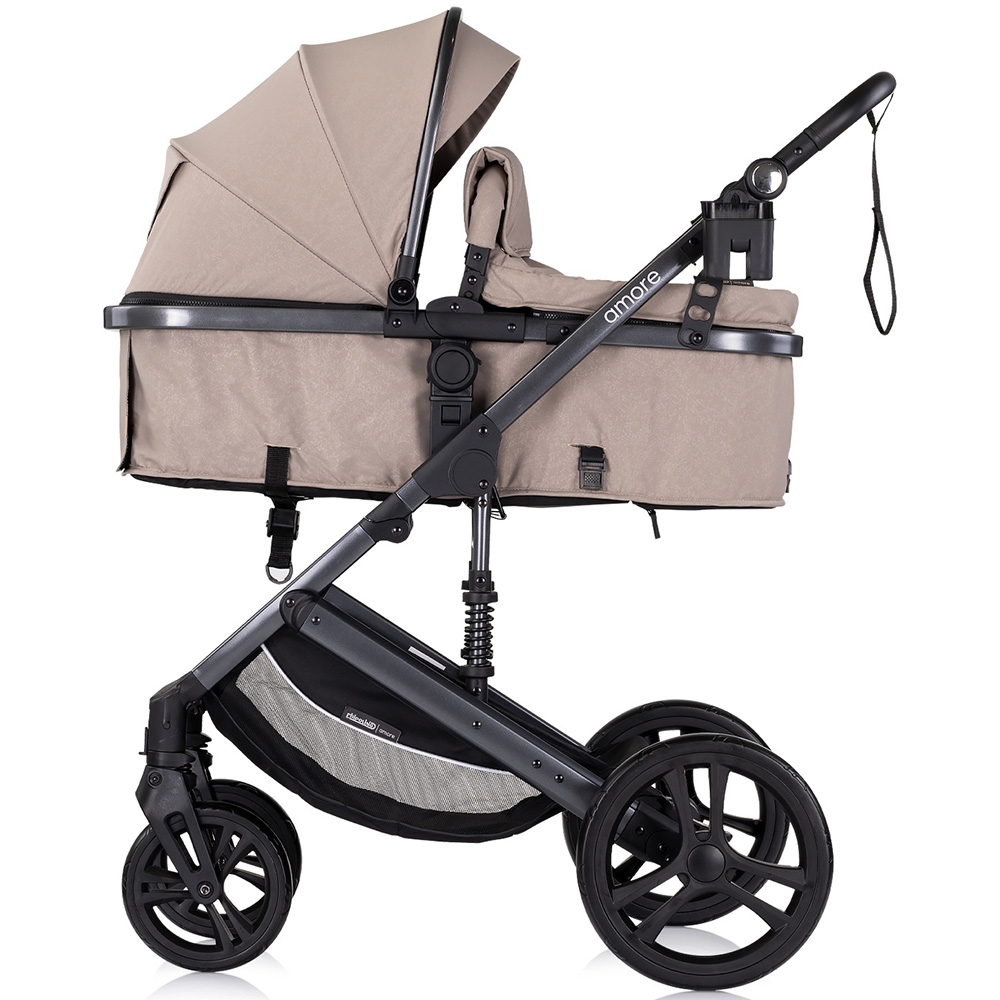 Carucior pentru copii Chipolino Amore Tiramisu 3 in 1 transformabil, cu suspensii, spatar reglabil, husa de picioare, gentuta si suport pahar - 11
