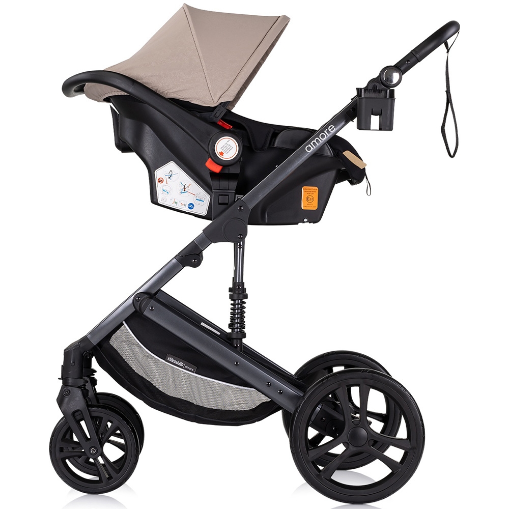 Carucior pentru copii Chipolino Amore Tiramisu 3 in 1 transformabil, cu suspensii, spatar reglabil, husa de picioare, gentuta si suport pahar - 12