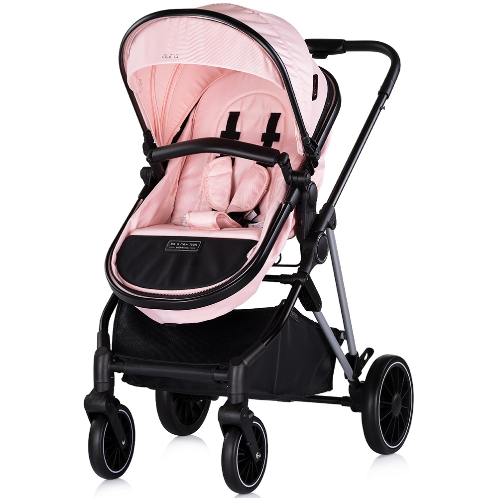 Carucior pentru copii Chipolino Aura 3 in 1 pink marshmallow tranformabil, spatar reglabil, Suspensii, Maner reglabil, accesorii incluse - 5
