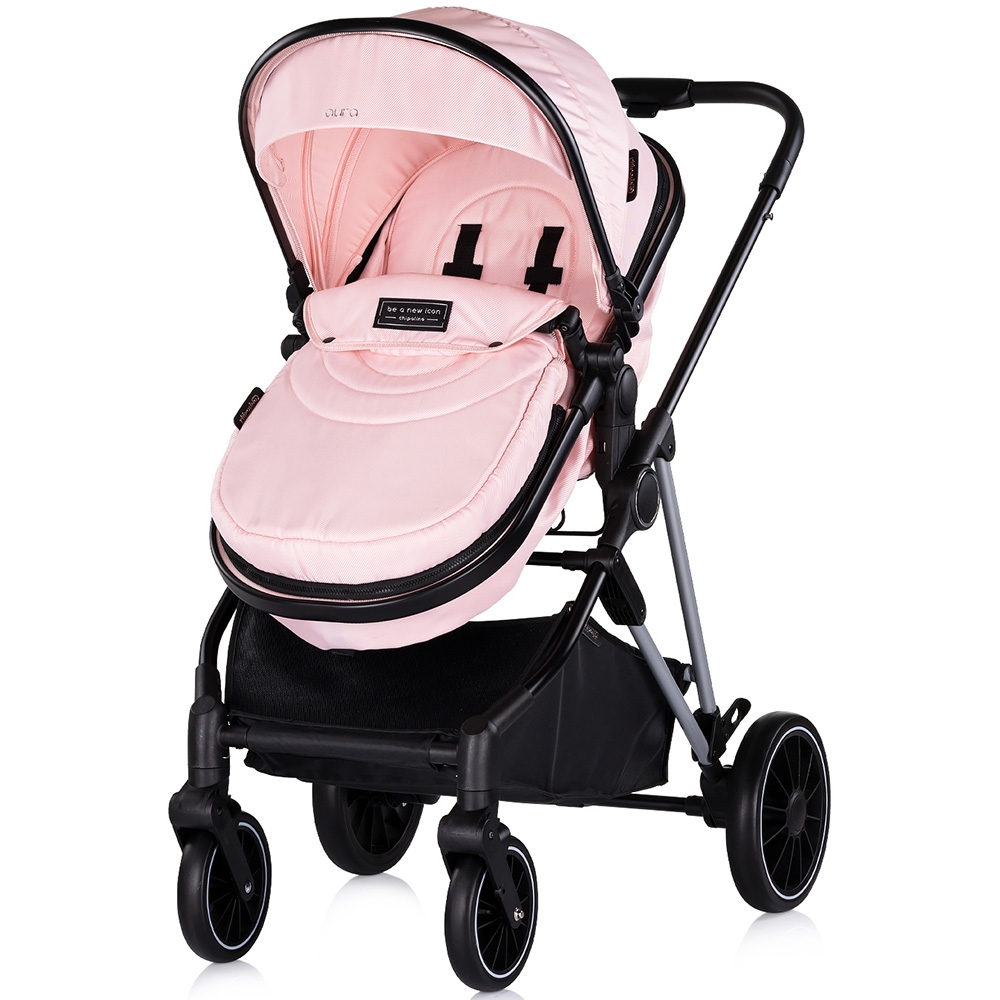 Carucior pentru copii Chipolino Aura 3 in 1 pink marshmallow tranformabil, spatar reglabil, Suspensii, Maner reglabil, accesorii incluse - 6