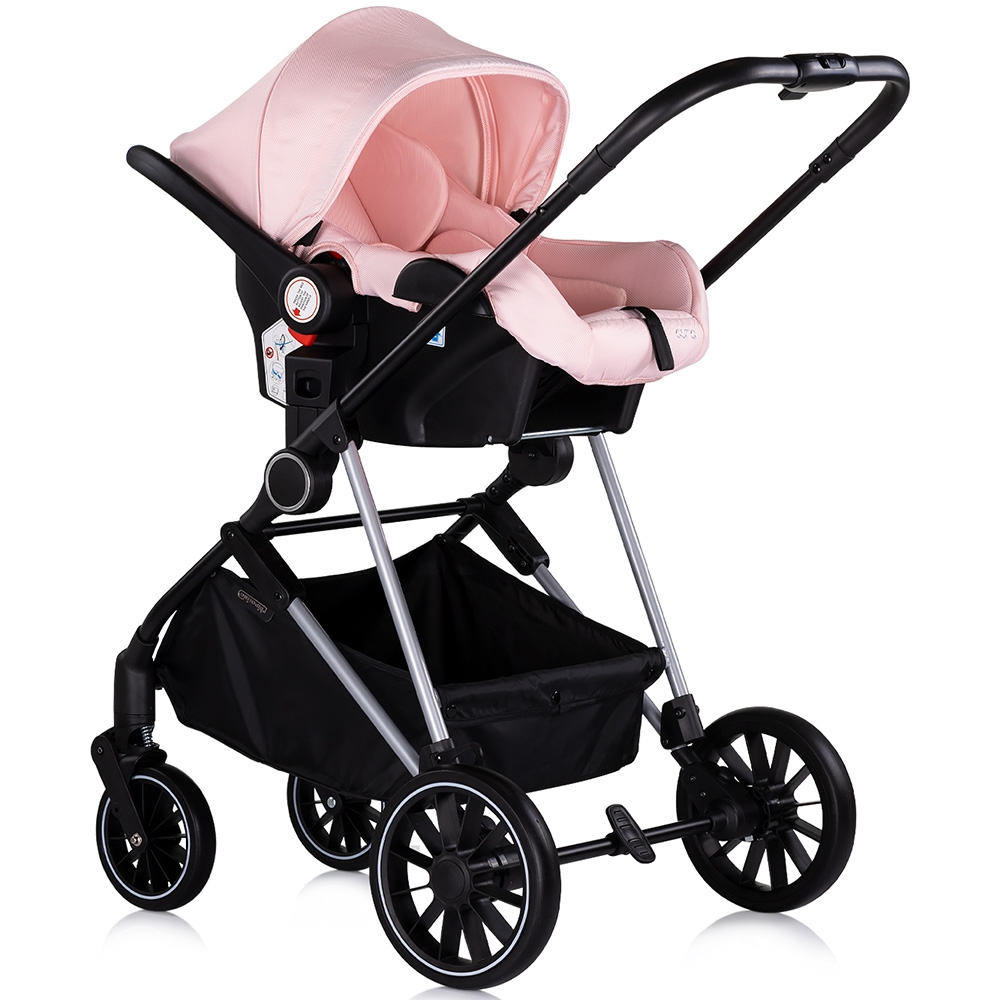 Carucior pentru copii Chipolino Aura 3 in 1 pink marshmallow tranformabil, spatar reglabil, Suspensii, Maner reglabil, accesorii incluse - 11