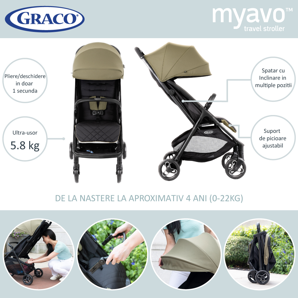 Carucior Graco Myavo Mulberry cu suspensii, spatar reglabil, pliere automata, suport picioare ajustabil - 4