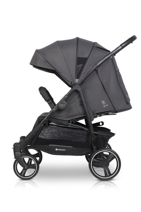 Carucior pentru gemeni Euro Cart Doblo, cu Spatar si Suport pentru picioare reglabile individual, copertina reglabila, husa calduroasa pentru picioare, frana actionata prin pedala, de la nastere pana la 22 kg, Iron