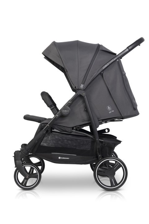 Carucior pentru gemeni Euro Cart Doblo, cu Spatar si Suport pentru picioare reglabile individual, copertina reglabila, husa calduroasa pentru picioare, frana actionata prin pedala, de la nastere pana la 22 kg, Iron - 1