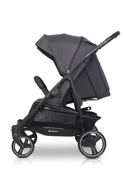 Carucior pentru gemeni Euro Cart Doblo, cu Spatar si Suport pentru picioare reglabile individual, copertina reglabila, husa calduroasa pentru picioare, frana actionata prin pedala, de la nastere pana la 22 kg, Iron - 2