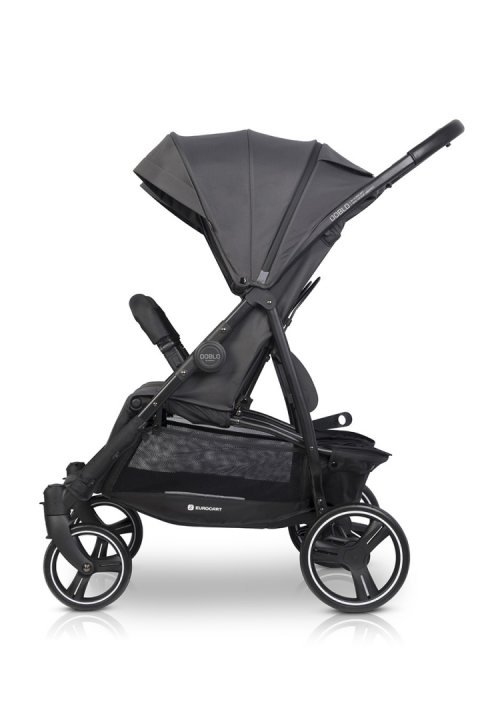 Carucior pentru gemeni Euro Cart Doblo, cu Spatar si Suport pentru picioare reglabile individual, copertina reglabila, husa calduroasa pentru picioare, frana actionata prin pedala, de la nastere pana la 22 kg, Iron - 3