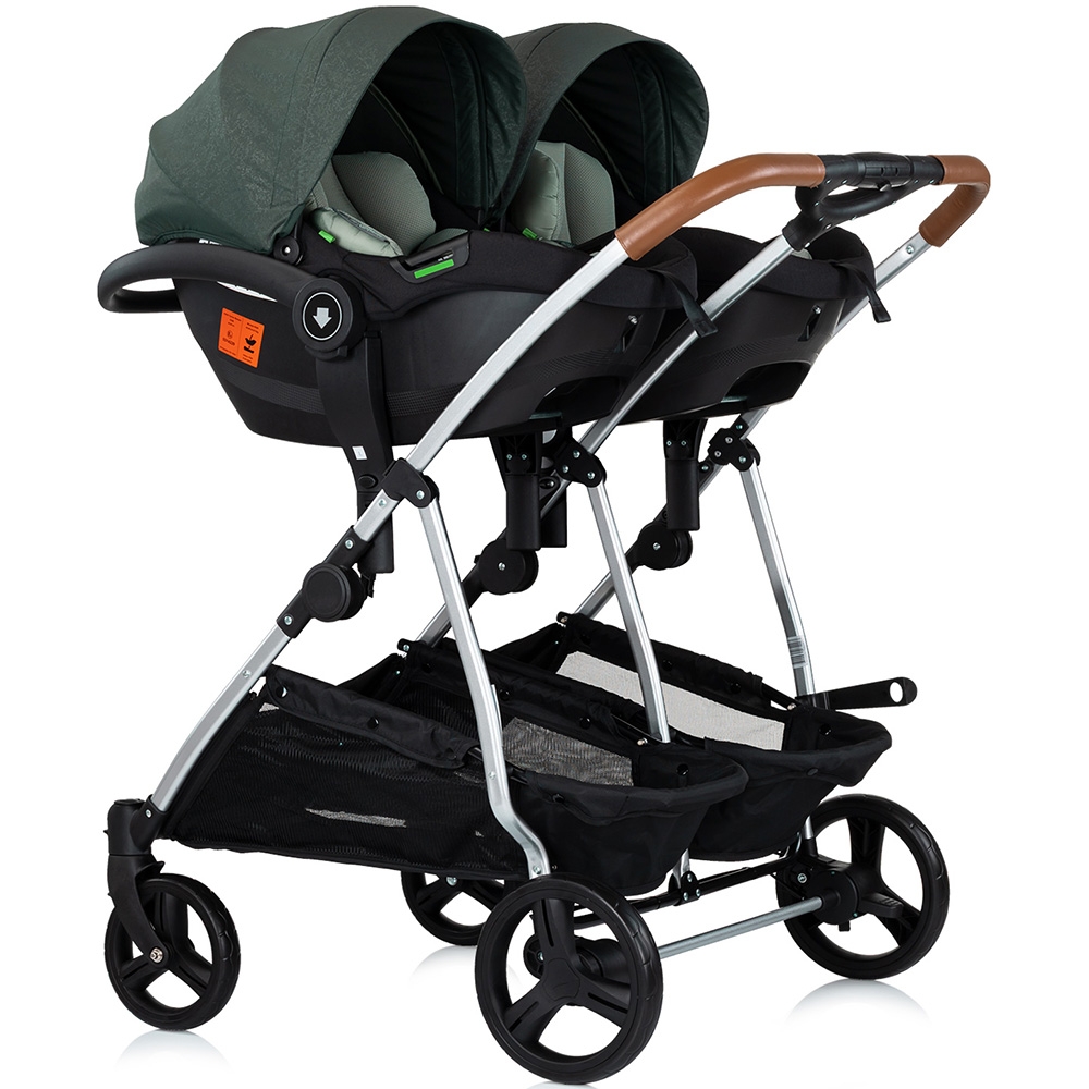 Carucior gemeni Chipolino Duo Smart 3 in 1 basil, Cadru aluminiu, pliere compacta, Suspensii si frana, Spartar reglabil, accesorii incluse - 1